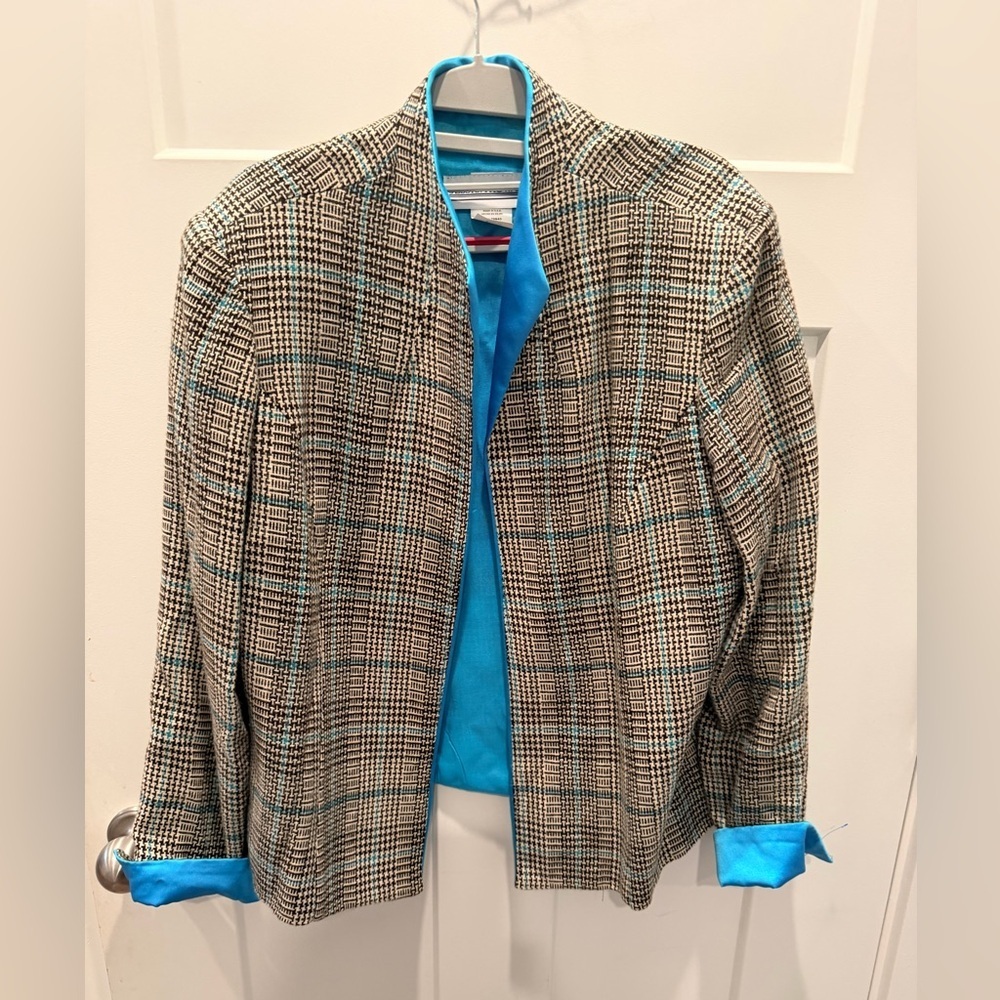 Jessica Howard Women’s Plaid Open Front Blazer Jacket Size 14